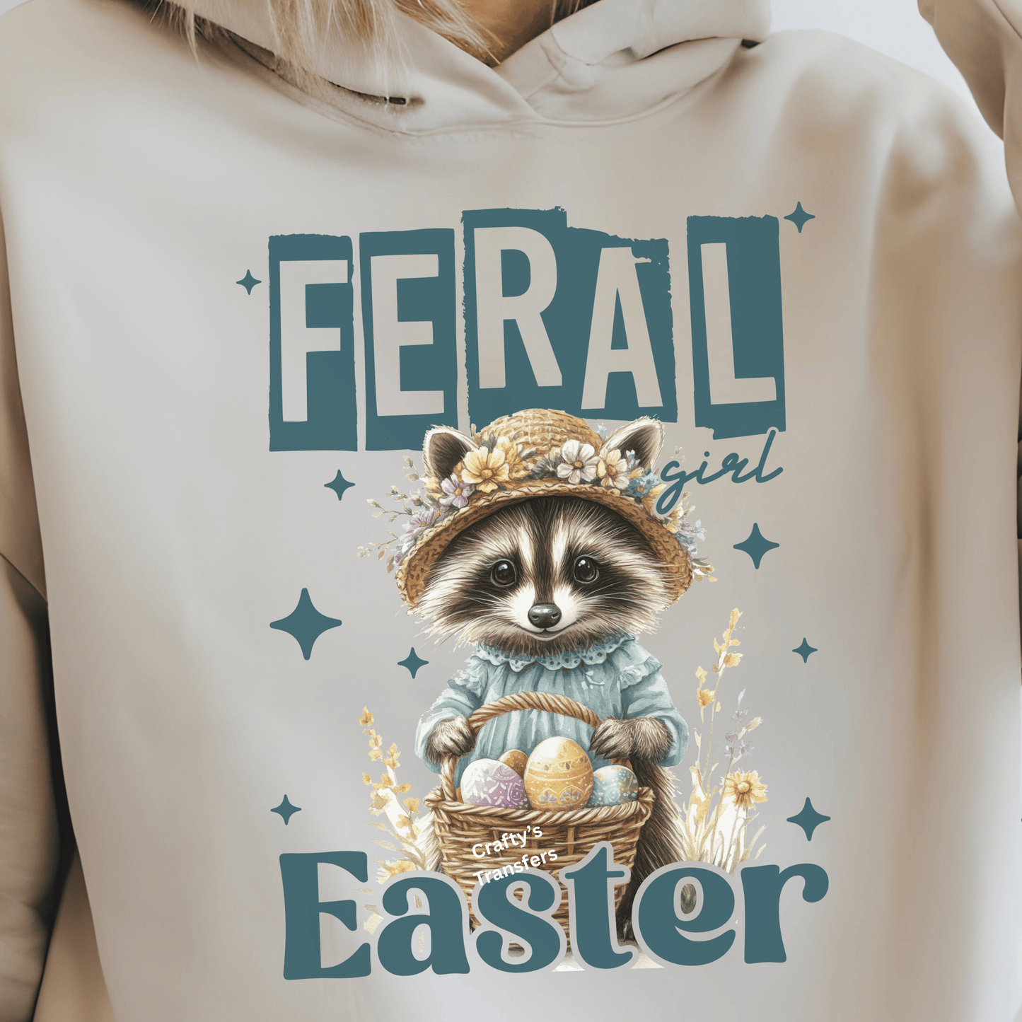 Feral Girl Easter DTF Transfer | Cute Raccoon Easter Shirt Transfer | Spring Animal DTF Print