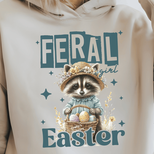 Feral Girl Easter DTF Transfer | Cute Raccoon Easter Shirt Transfer | Spring Animal DTF Print
