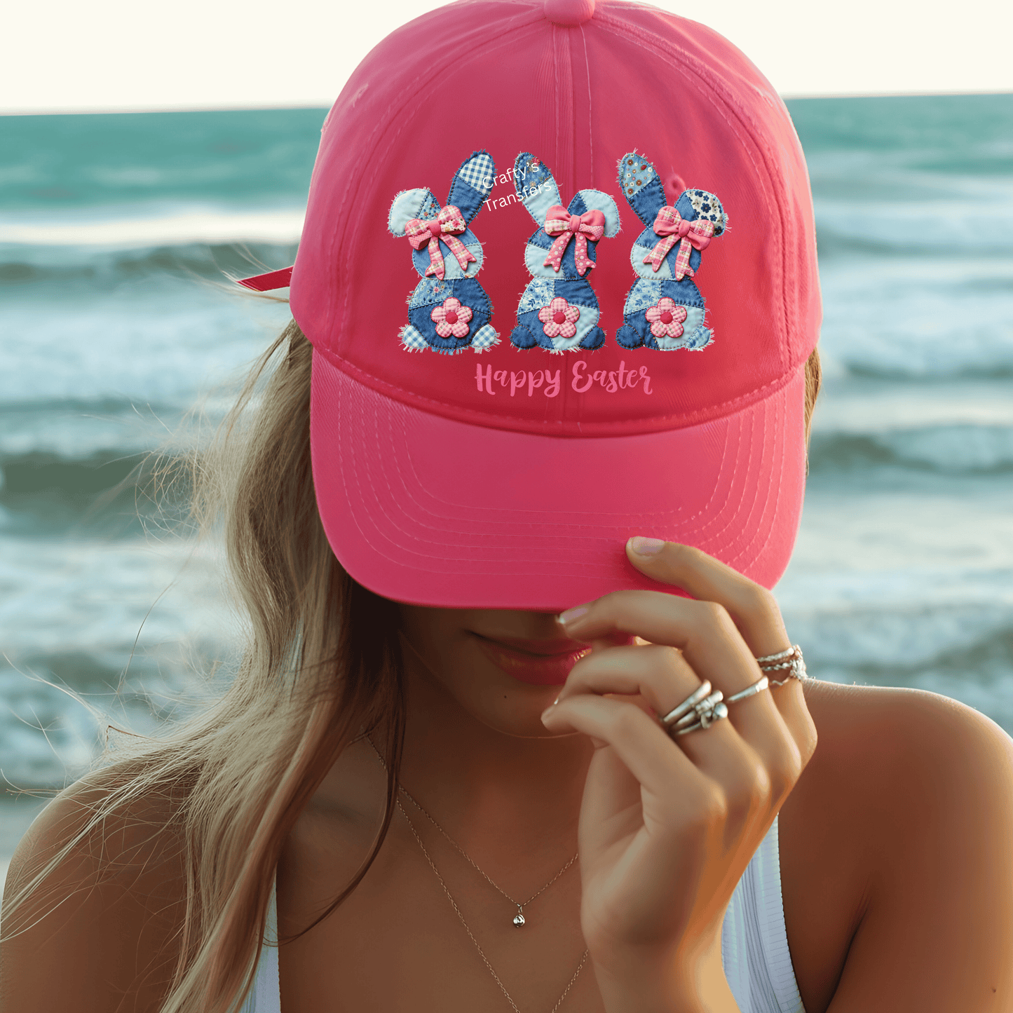 Happy Easter Denim Bunny DTF Transfer | Patchwork Bunny Shirt Transfer | Easter Kids DTF Print