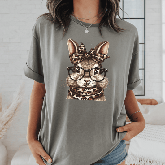 Leopard Bow Bunny DTF Transfer | Cute Bunny with Glasses Shirt Transfer | Trendy Easter DTF Print
