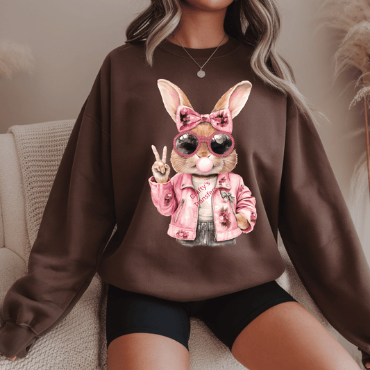 Pink Bubblegum Bunny DTF Transfer | Cute Easter Bunny with Sunglasses | Trendy Girl Rabbit Shirt Transfer