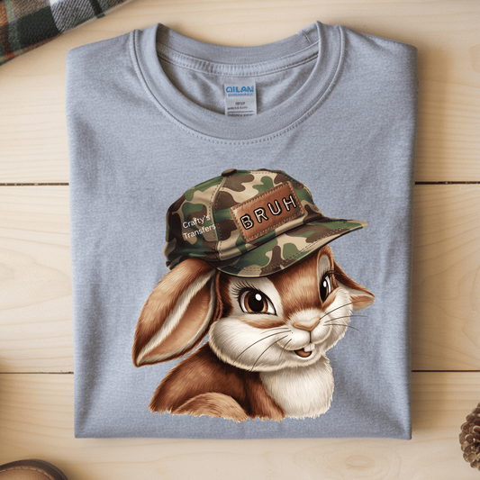 Bruh Bunny DTF Transfer | Funny Easter Bunny with Camo Hat | Trendy Rabbit Shirt Transfer