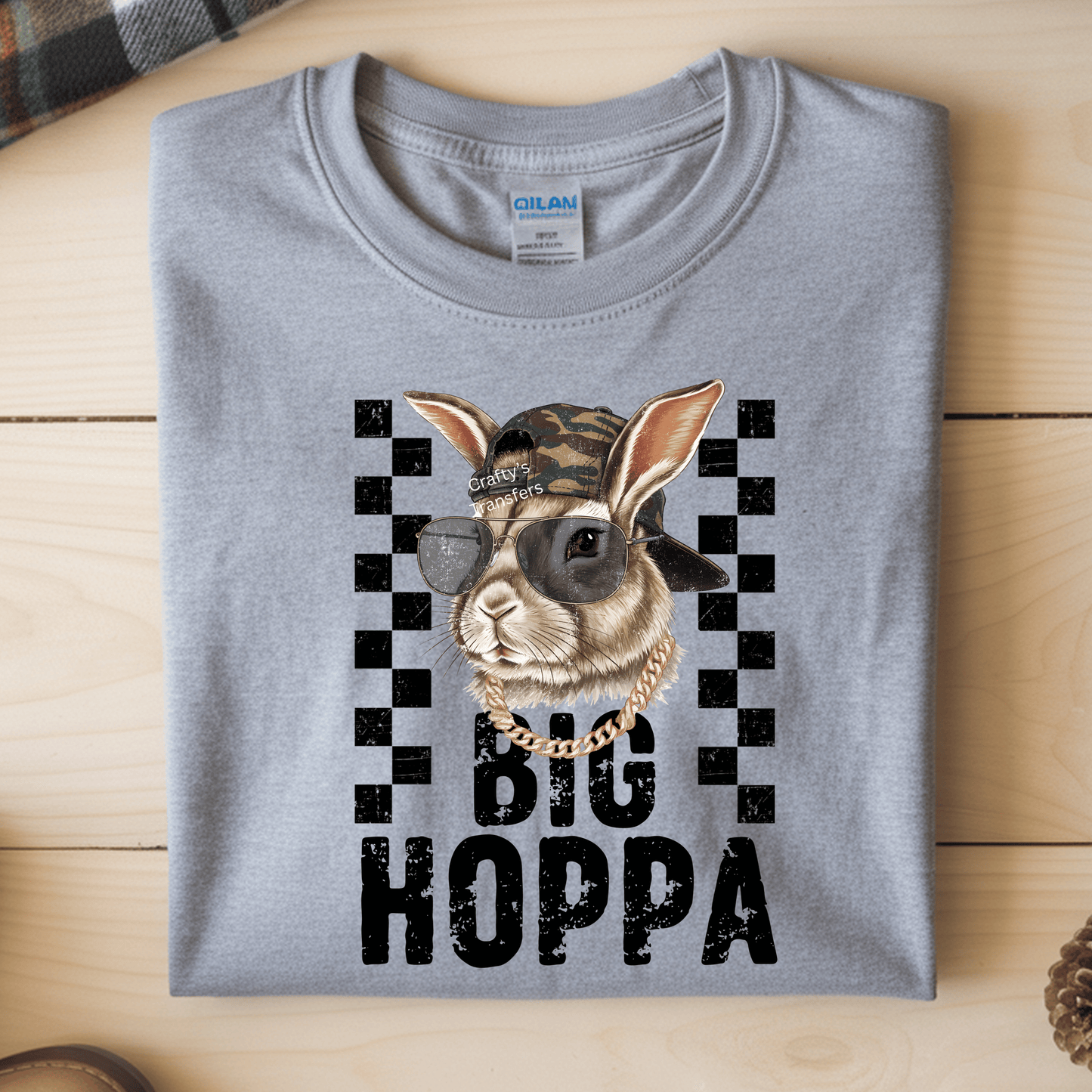 Big Hoppa Bunny DTF Transfer | Funny Easter Bunny with Sunglasses & Chain | Trendy Rabbit Shirt Design
