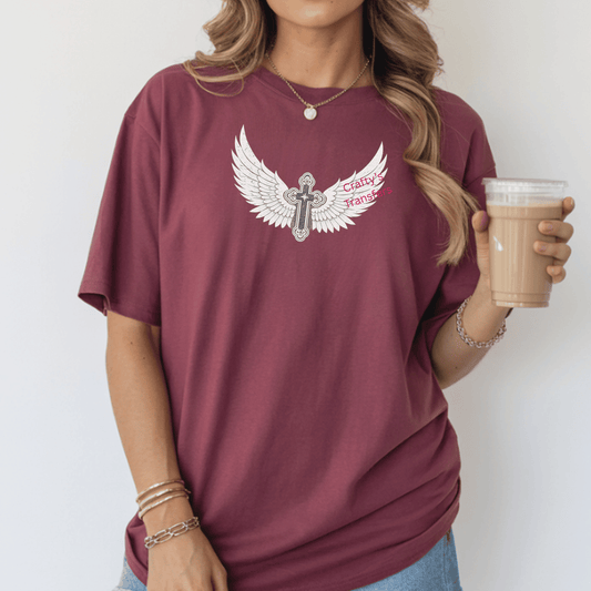 Winged Cross DTF Transfer | Vintage Angel Wings Christian Shirt Design | Faith Religious Graphic