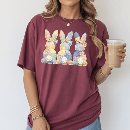 Pastel Patchwork Bunny DTF Transfer | Vintage Easter Bunny Shirt Design | Spring Boutique Graphic