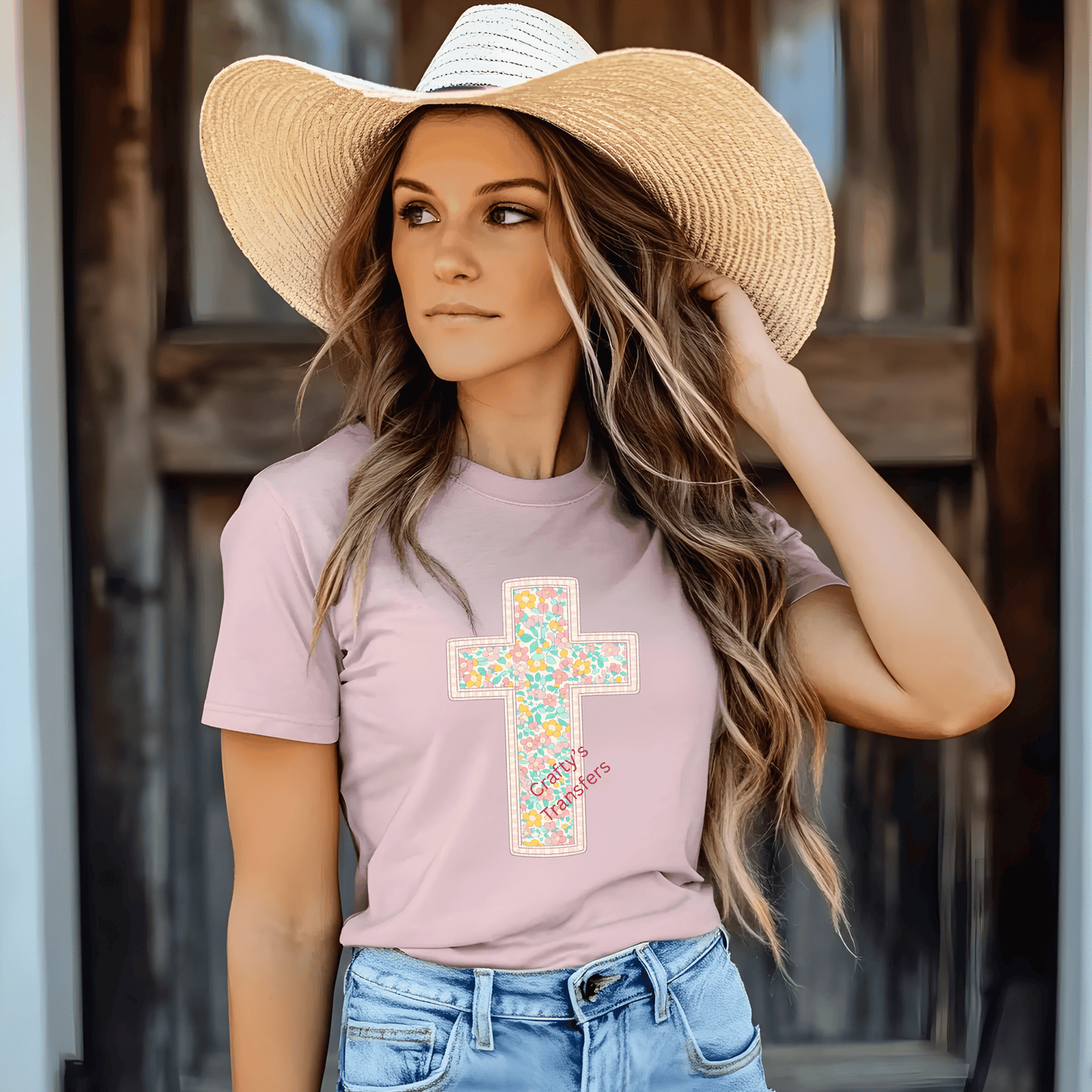Floral Cross DTF Transfer | Pastel Christian Cross Shirt Design | Spring Faith Graphic