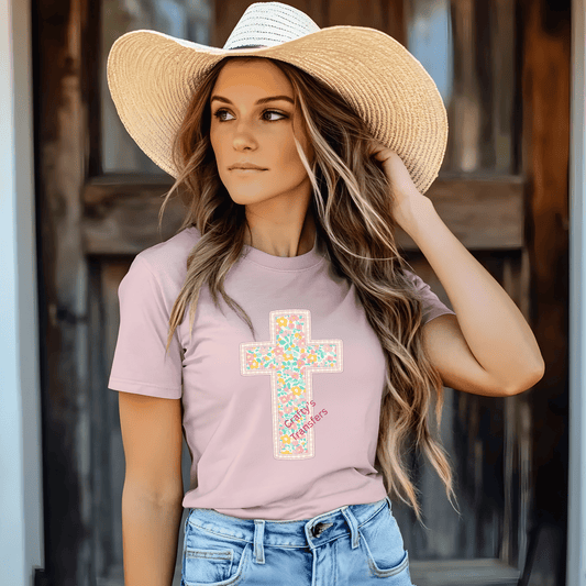 Floral Cross DTF Transfer | Pastel Christian Cross Shirt Design | Spring Faith Graphic