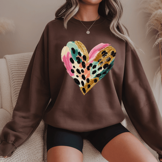 Abstract Leopard Heart DTF Transfer | Colorful Boho Cheetah Print Heart Shirt Design