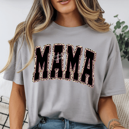 Mama Rose Leopard DTF Transfer | Black Block Letters with Pink Outline | Ready-to-Press Heat Transfer