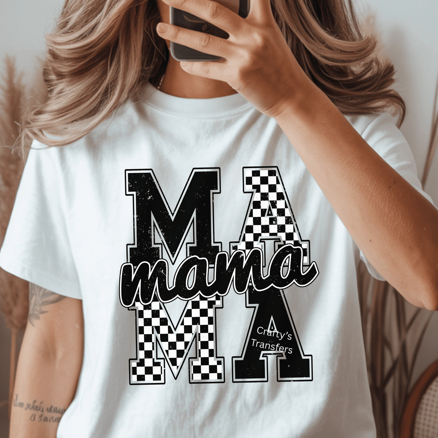 Mama Checkered Racing DTF Transfer | Distressed Race Mama Heat Transfer | Ready to Press