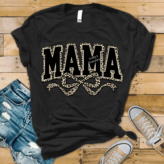 Mama Leopard Bow DTF Transfer | Black Block Mama Heat Transfer | Ready to Press