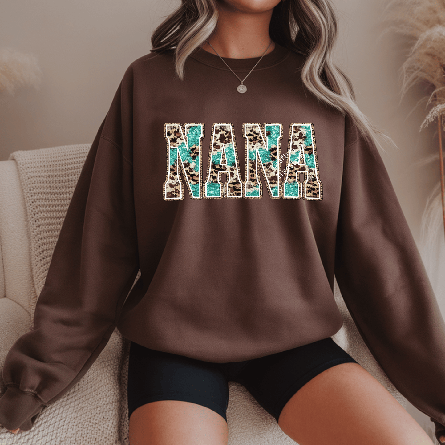 Western Teal Cowhide Mama Mimi Nana DTF Transfer | Leopard & Turquoise Block Letter Heat Transfer | Ready to Press