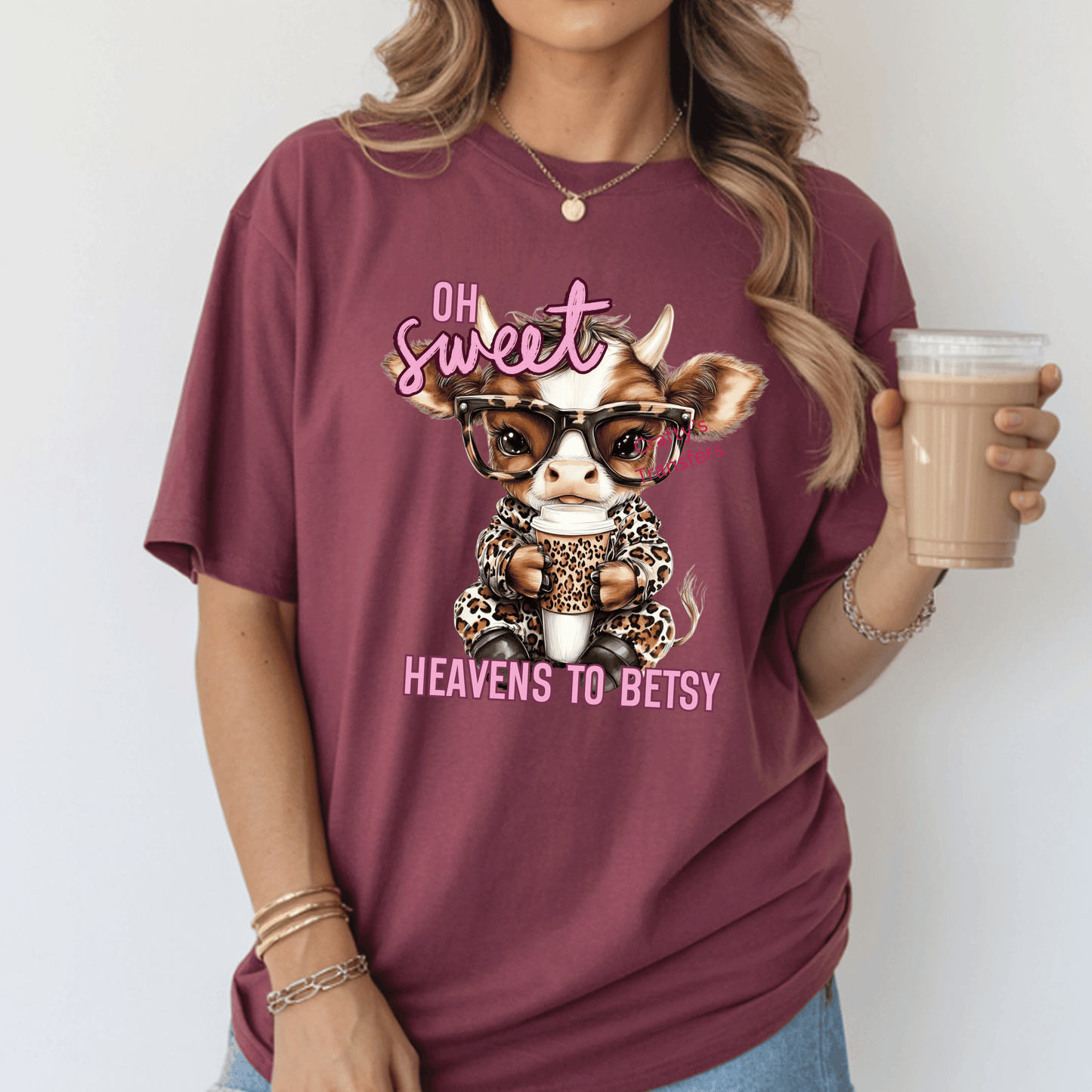 Oh Sweet Heavens to Betsy DTF Transfer | Cute Highland Cow Coffee Graphic | Ready to Press