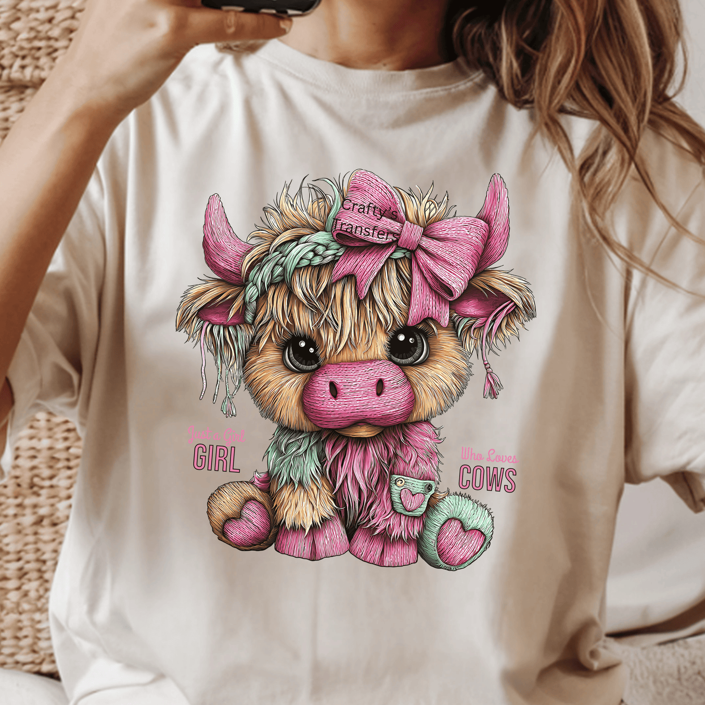 Just a Girl Who Loves Cows DTF Transfer | Cute Pink Cow Graphic Heat Transfer | Ready to Press