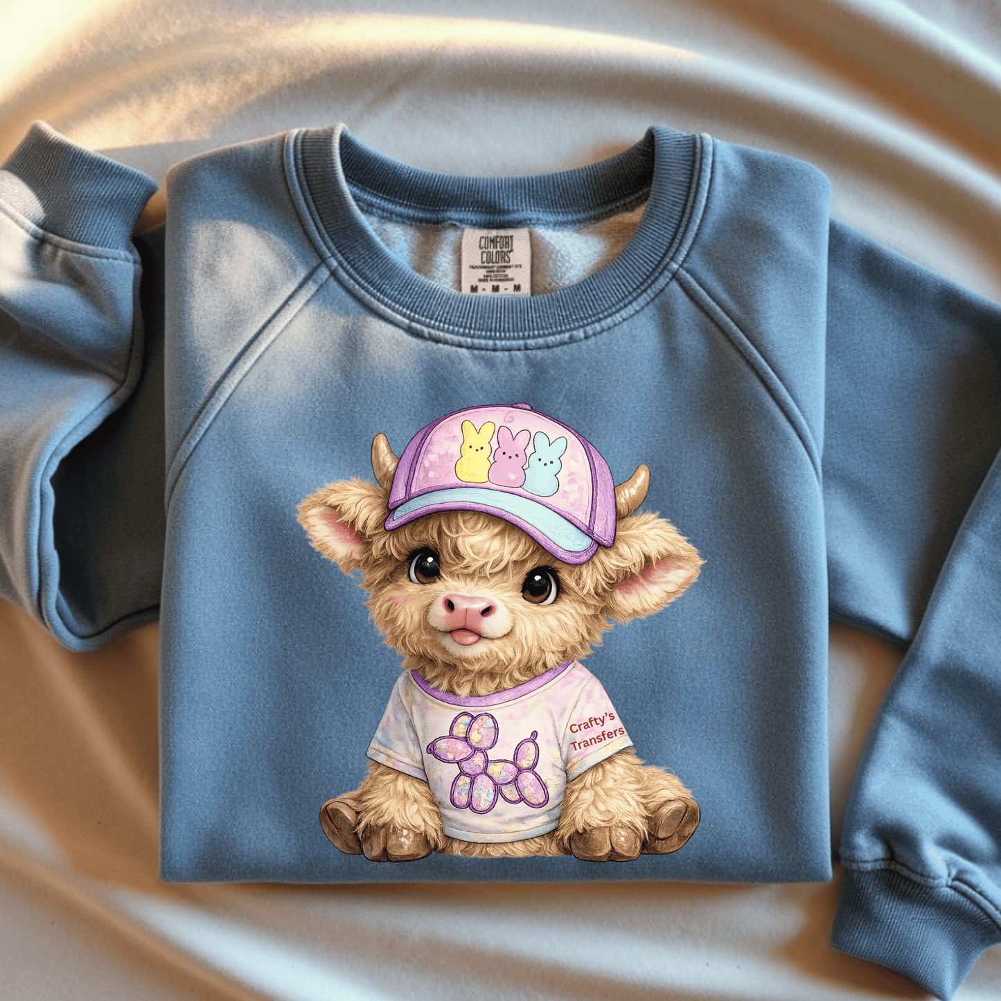 Peeps Balloon Dog Cow DTF Transfer | Cute Easter Highland Cow Heat Transfer | Ready to Press