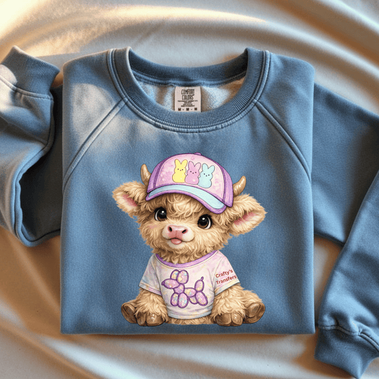 Peeps Balloon Dog Cow DTF Transfer | Cute Easter Highland Cow Heat Transfer | Ready to Press