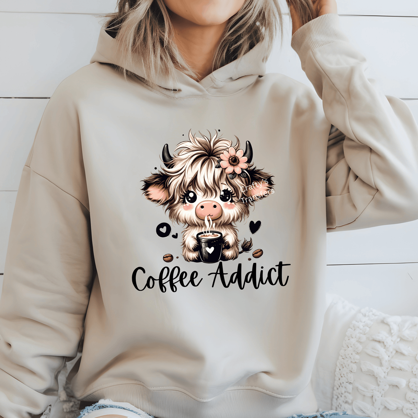 Cute Coffee Cow DTF Transfer | Highland Cow Coffee Lover Graphic | Ready to Press Heat Transfer