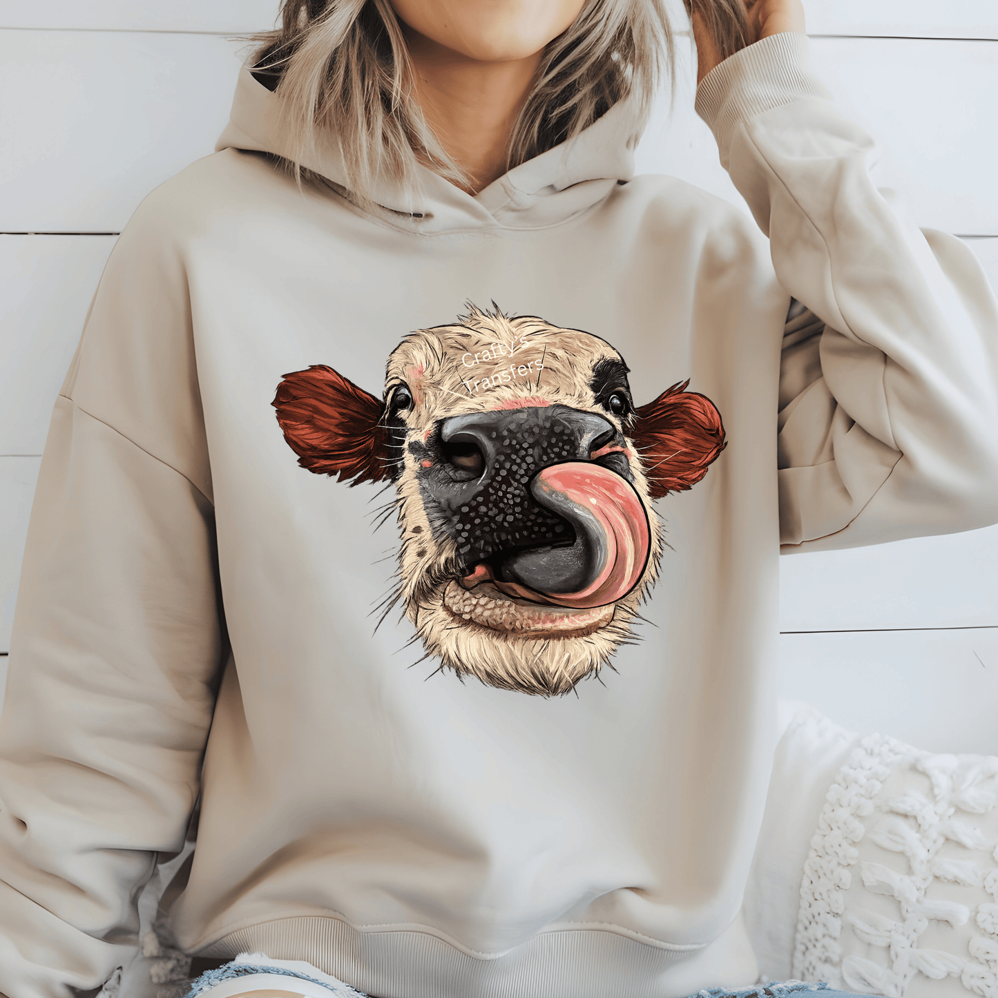 Funny Cow Face DTF Transfer | Silly Cow Tongue Graphic | Ready to Press Heat Transfer