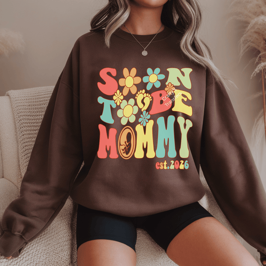Soon to Be Mommy DTF Transfer | Pregnancy Announcement Heat Transfer | Retro Floral Baby Reveal Shirt Design