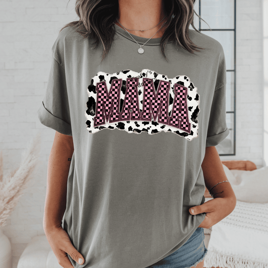 Mama Pink Checkered Cow Print DTF Transfer | Trendy Mama Heat Transfer | Ready to Press