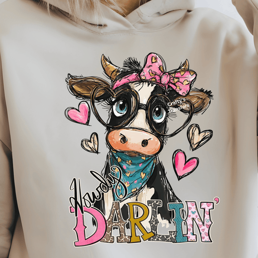 Howdy Darlin’ Highland Cow DTF Transfer | Cute Western Cow Heat Transfer | Ready to Press