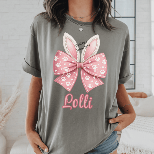 Mama Bunny Bow DTF Transfer | Pink Easter Bunny Ears Shirt Design | Ready to Press Heat Transfer