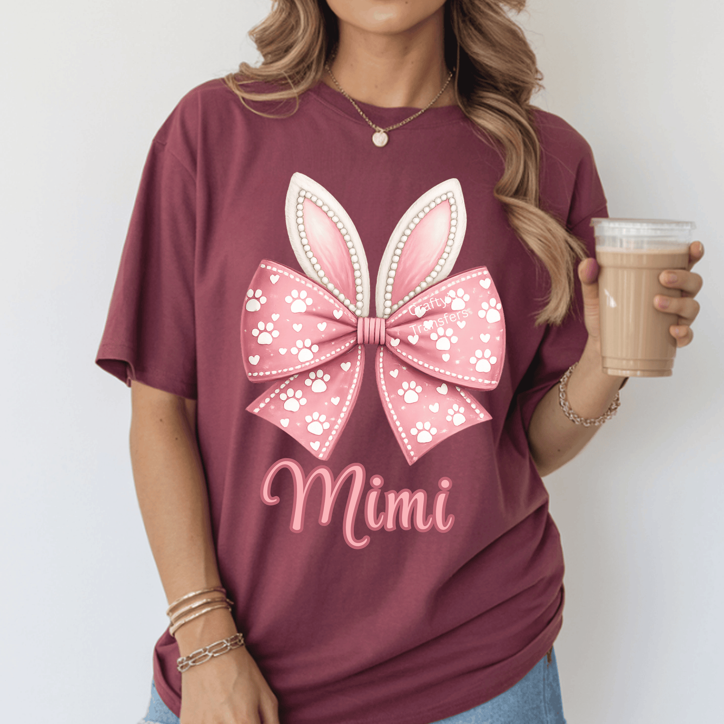 Mama Bunny Bow DTF Transfer | Pink Easter Bunny Ears Shirt Design | Ready to Press Heat Transfer