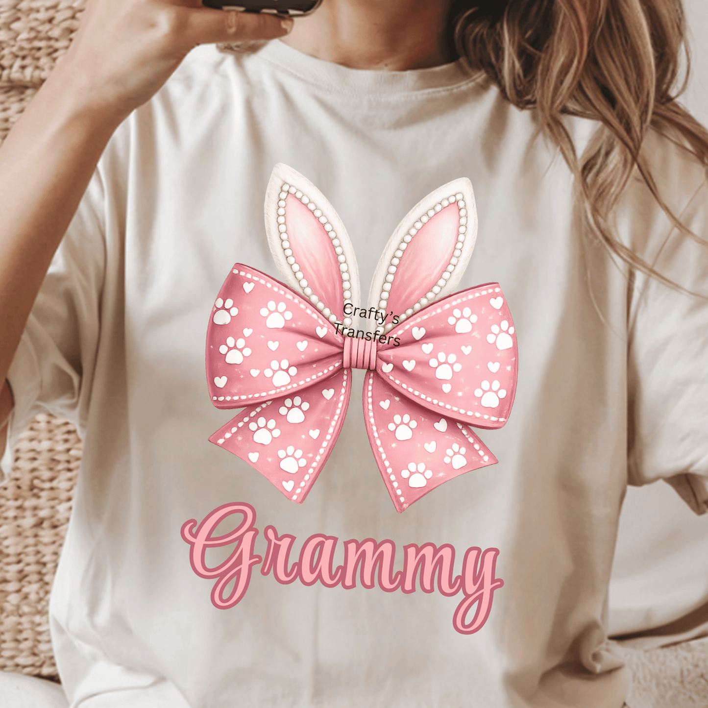 Mama Bunny Bow DTF Transfer | Pink Easter Bunny Ears Shirt Design | Ready to Press Heat Transfer