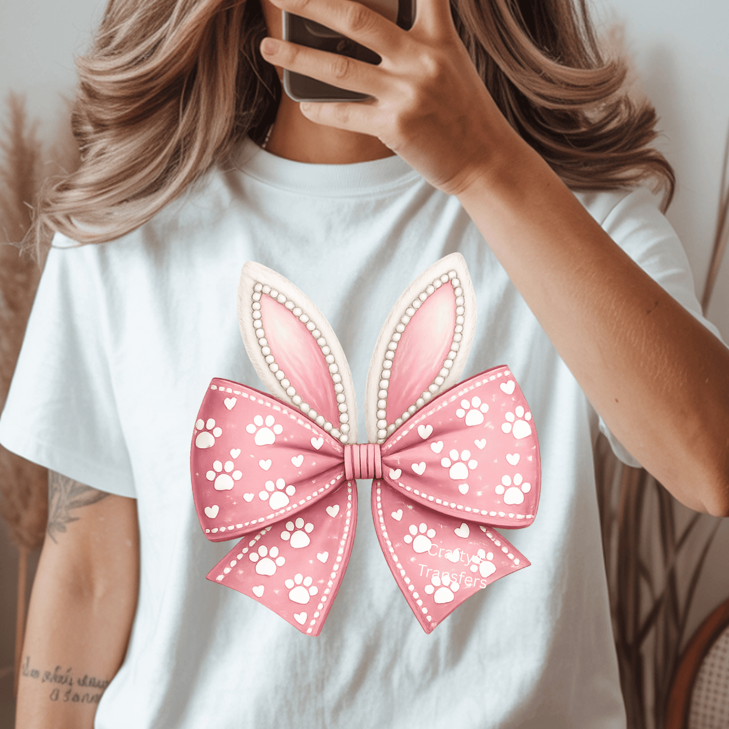 Mama Bunny Bow DTF Transfer | Pink Easter Bunny Ears Shirt Design | Ready to Press Heat Transfer