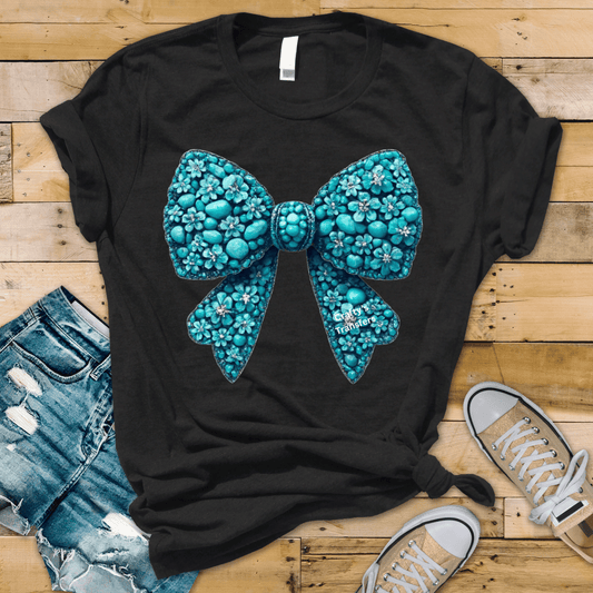 Teal Turquoise Floral Bow DTF Transfer | Western Boutique Bow Heat Transfer