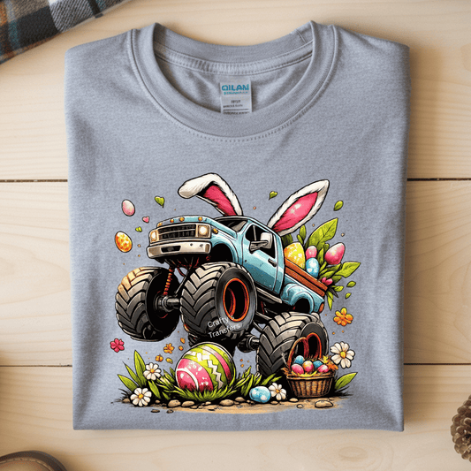 Easter Monster Truck DTF Transfer – Bunny Ears Farm Truck with Eggs – Cute Spring Off Road Graphic for Shirts