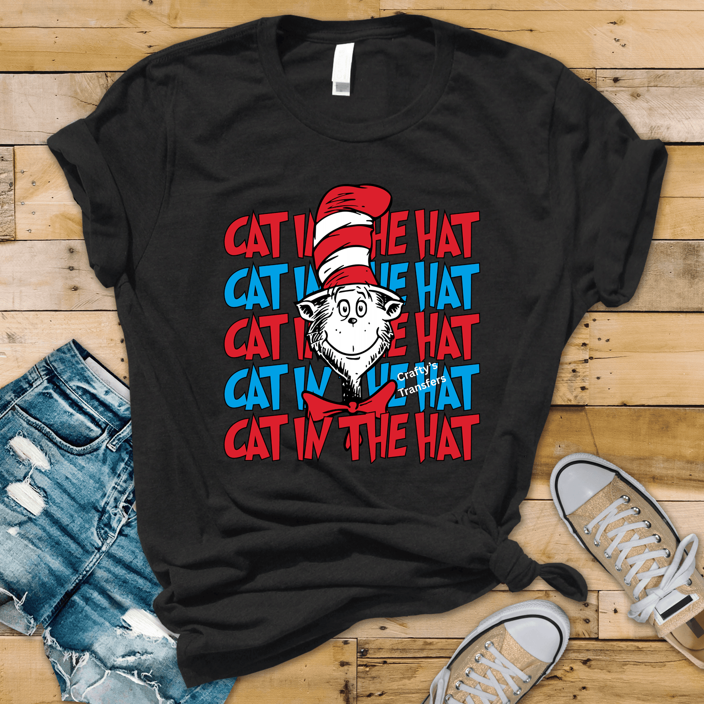 Cat In The Hat Inspired DTF Transfer – Dr Seuss Style Teacher Shirt Design – Read Across America Sublimation Print – Red Blue Book Week Transfer