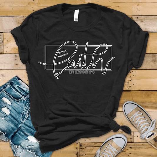 Faith Ephesians 2:8 DTF Transfer | Minimalist Christian Outline Design | Scripture Shirt Transfer | Modern Faith Graphic Tee