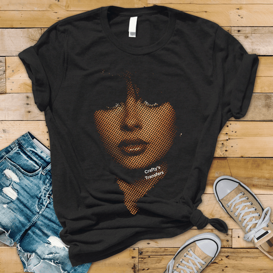 Ella Langley | Western Halftone Cowgirl Face DTF Transfer | Vintage Dot Art Portrait Graphic | Trendy Boutique Shirt Design | Ready to Press Heat Transfer