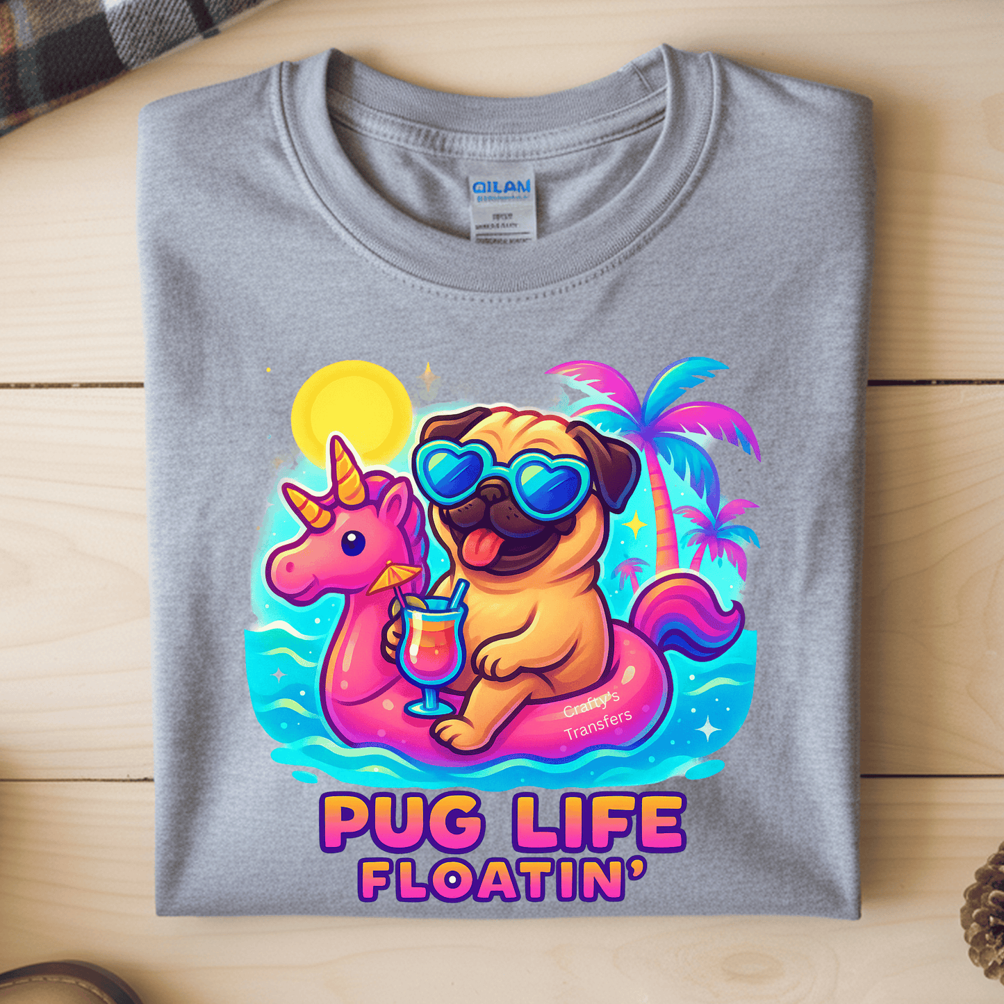 Pug Life Floatin' DTF Transfer | Funny Summer Pug Graphic