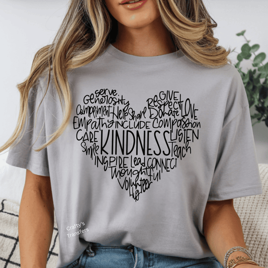 Kindness Word Art Heart DTF Transfer | Inspire Love Compassion Empathy | Teacher Volunteer Church Shirt Transfer | Positive Message Heat Press Design