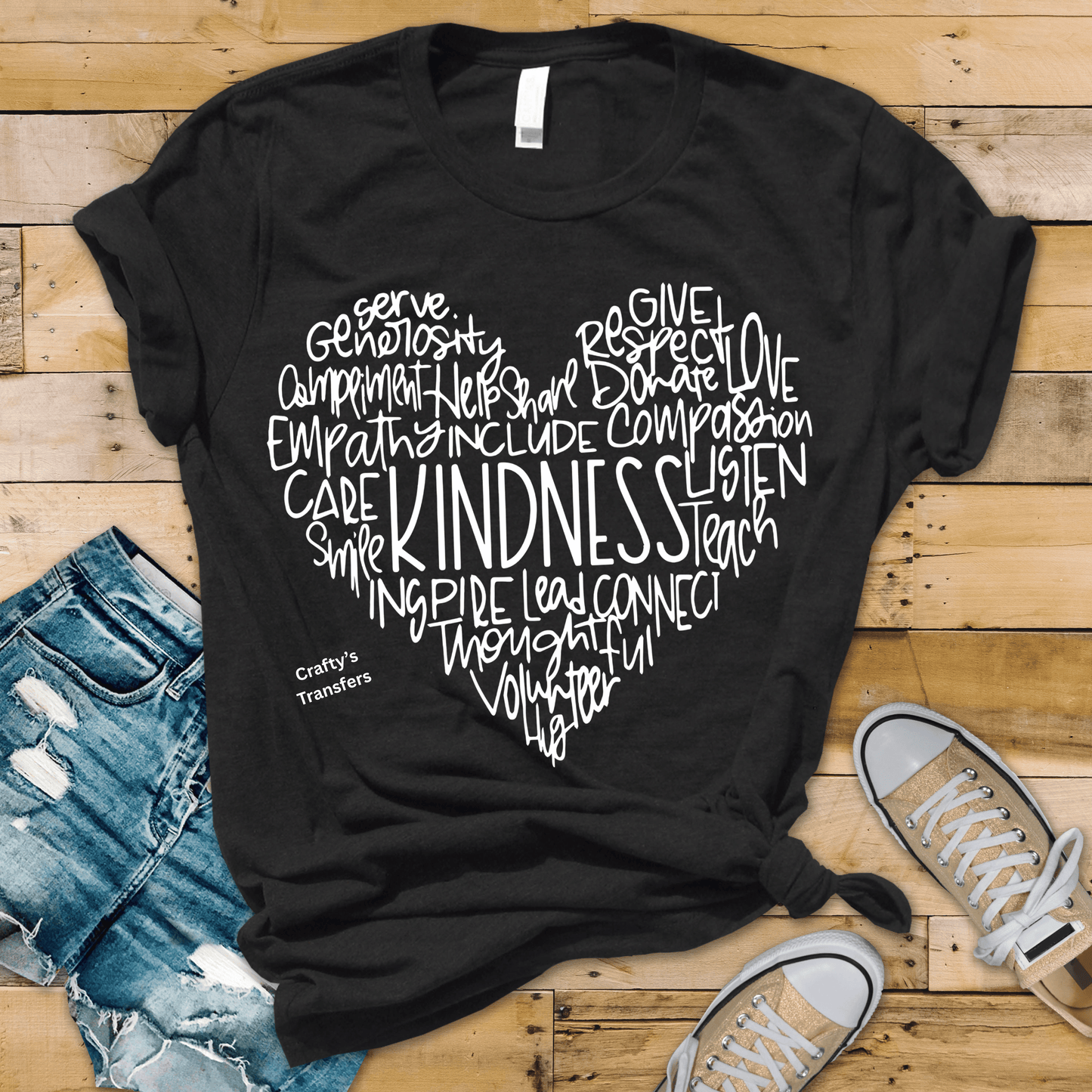 Kindness Word Art Heart DTF Transfer | Inspire Love Compassion Empathy | Teacher Volunteer Church Shirt Transfer | Positive Message Heat Press Design