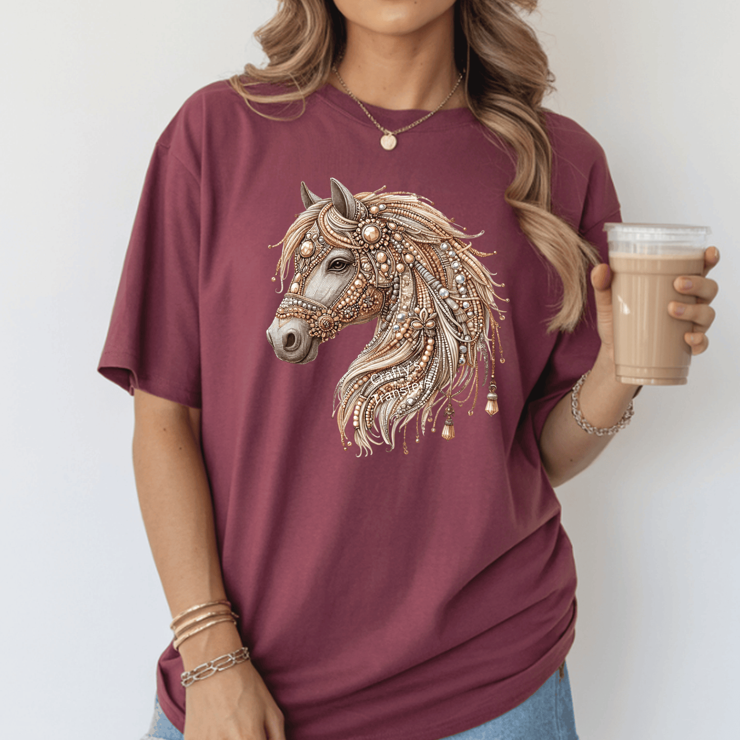 Jeweled Horse Head DTF Transfer – Boho Western Gemstone Horse Design – Red, Teal or Peach – Boutique Ready to Press Heat Transfer