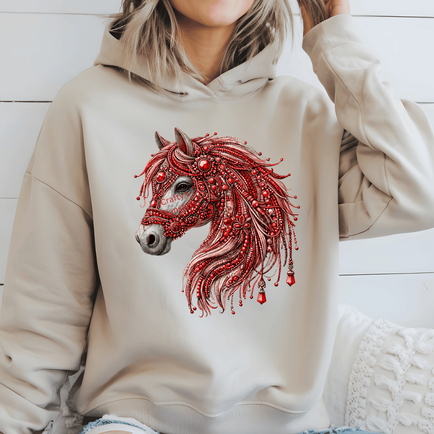 Jeweled Horse Head DTF Transfer – Boho Western Gemstone Horse Design – Red, Teal or Peach – Boutique Ready to Press Heat Transfer