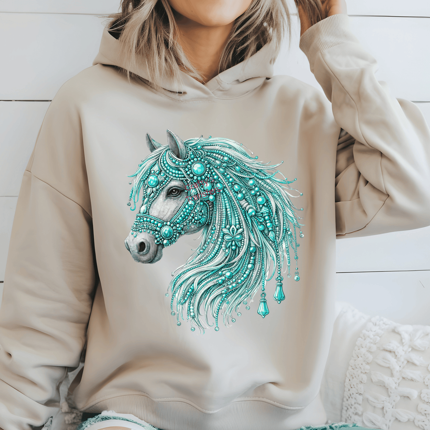 Jeweled Horse Head DTF Transfer – Boho Western Gemstone Horse Design – Red, Teal or Peach – Boutique Ready to Press Heat Transfer