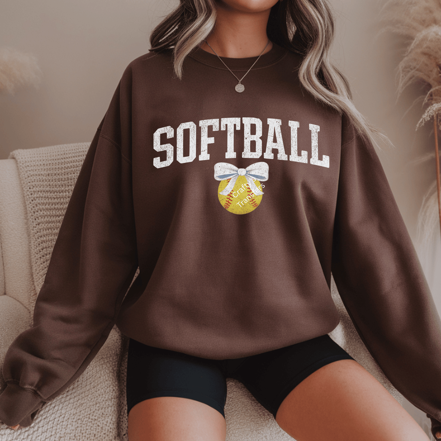 Softball Bow DTF Transfer – Vintage Softball Graphic with Coquette Bow – Game Day Ready to Press Heat Transfer