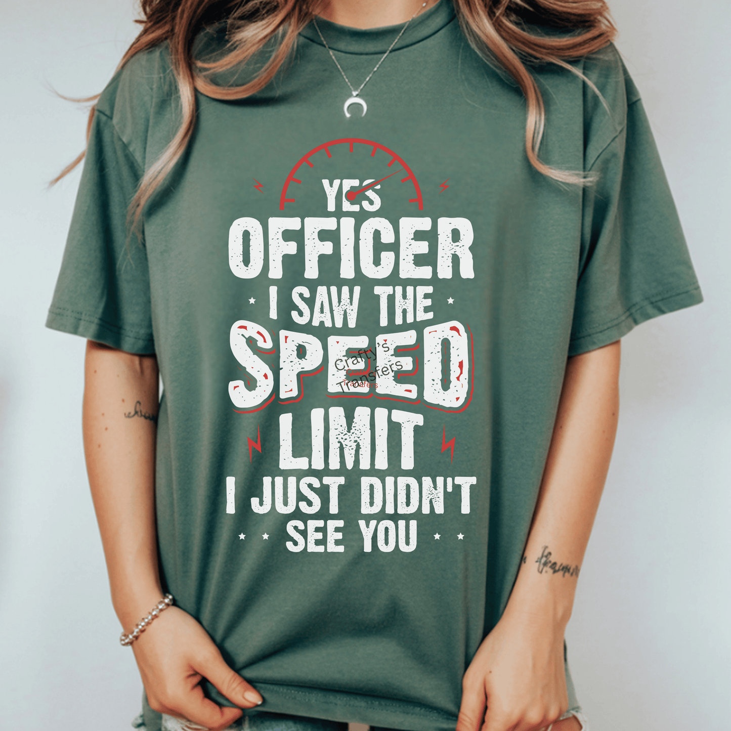 Yes Officer I Saw The Speed Limit DTF Transfer – Funny Speeding Graphic Tee Design – Racing Car Humor Shirt Print