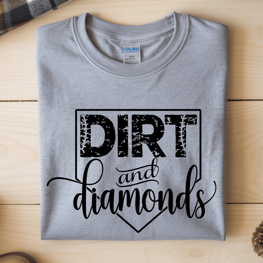 Dirt and Diamonds DTF Transfer – Softball Graphic Shirt Design – Distressed Sports Mom Game Day Print