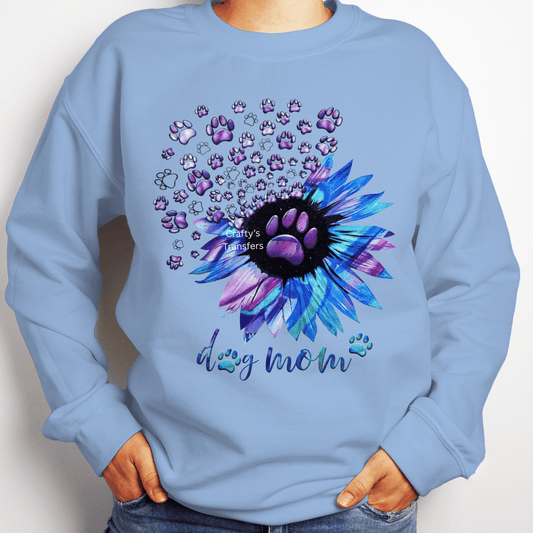 Dog Mom Sunflower Paw Print DTF Transfer – Purple Blue Galaxy Floral Dog Lover Shirt Design – Ready to Press Heat Transfer