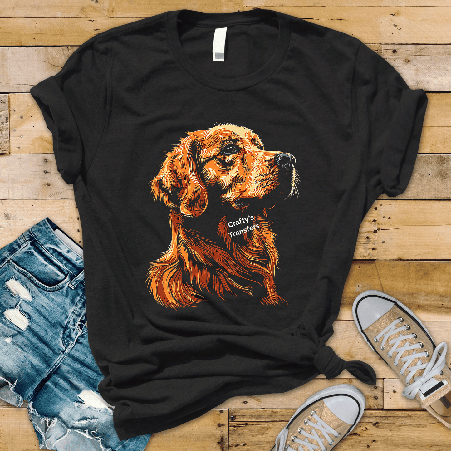 Golden Retriever Portrait DTF Transfer – Vintage Engraved Style Dog Graphic – Rustic Hunting Dog Transfer for Shirts