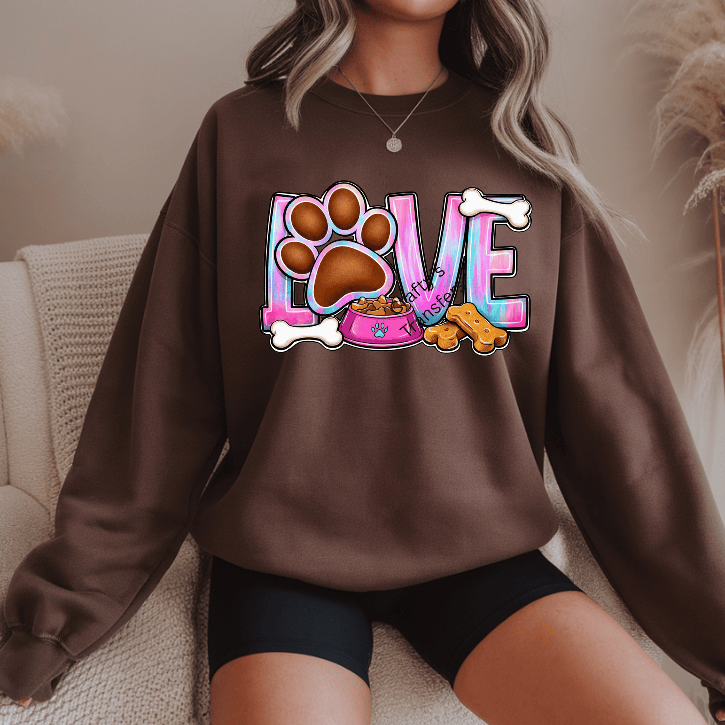 Dog Love Paw Print DTF Transfer – Colorful Pet Lover Shirt Design – Cute Dog Mom Heat Press Transfer