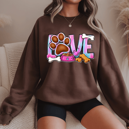 Dog Love Paw Print DTF Transfer – Colorful Pet Lover Shirt Design – Cute Dog Mom Heat Press Transfer