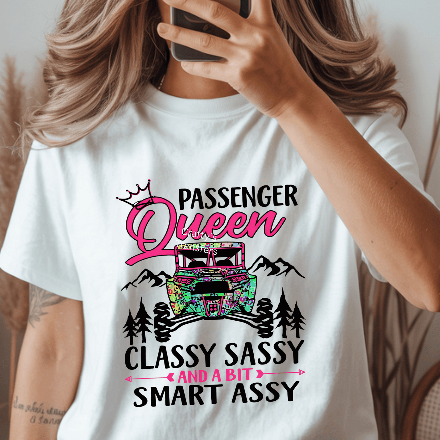 Queen of Riding and a Bit DTF Transfer – Pink SXS Off Road Girl Shirt Design – Side by Side Heat Press Transfer
