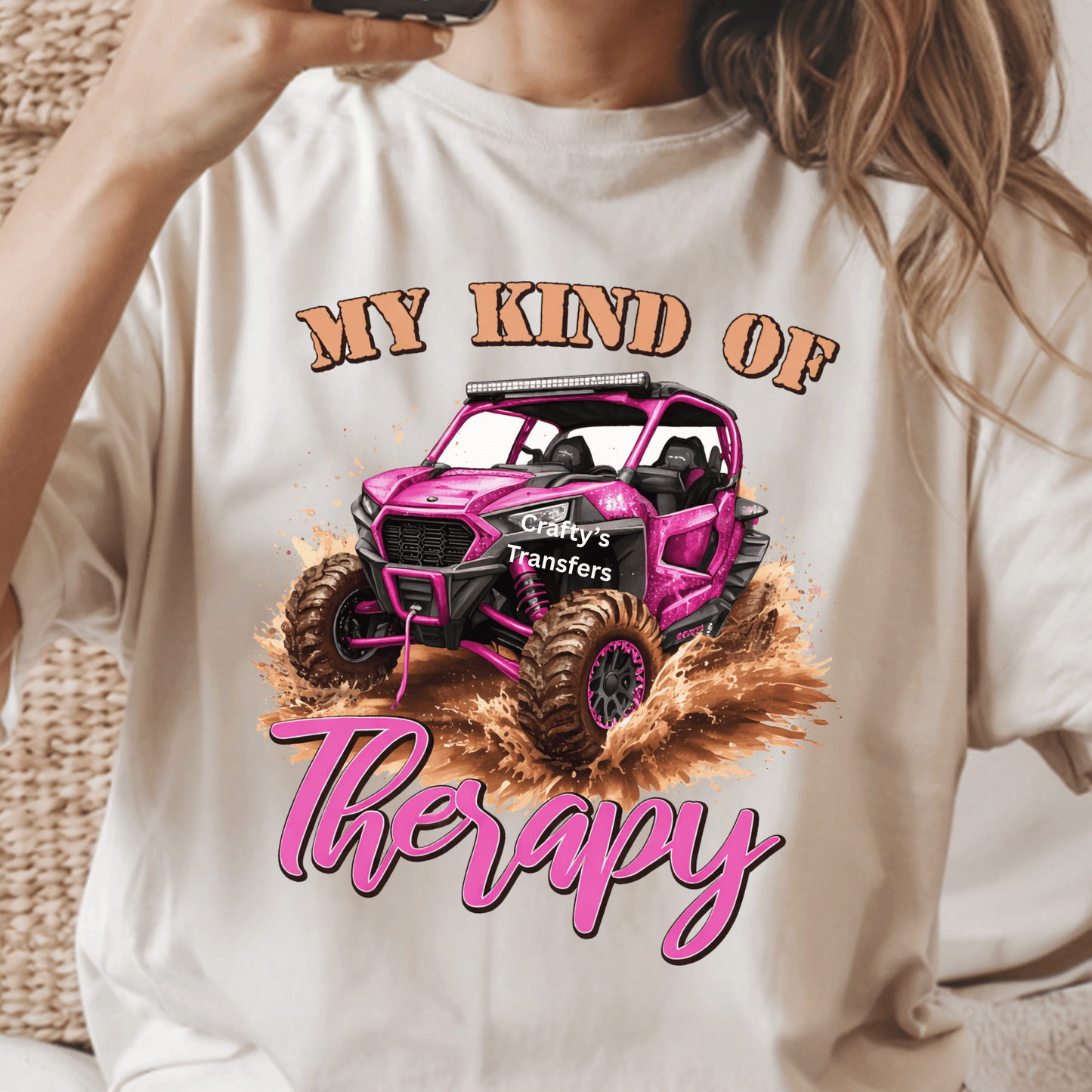 My Kind of Therapy DTF Transfer – Pink Side by Side Riding Shirt Design – Mud Life UTV Heat Press Transfer