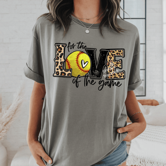 For the Love of the Game Softball DTF Transfer – Leopard Print Softball Mom Heat Press Transfer – Game Day Shirt Design
